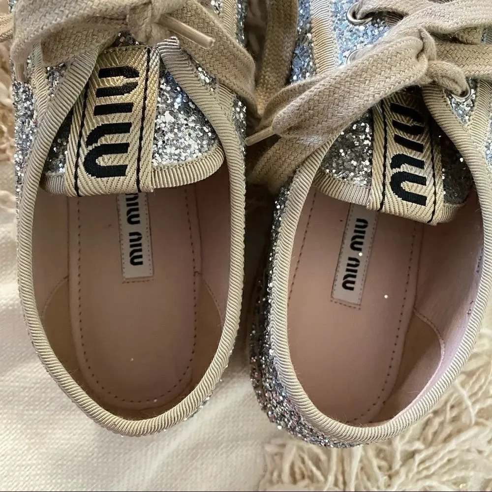 MIU MIU Logo Lace Up Platform Espadrille Sneakers